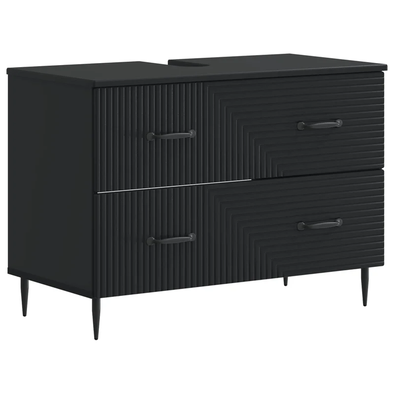 4 Piece Bathroom Cabinet Set HAARLEM Black Engineered Wood