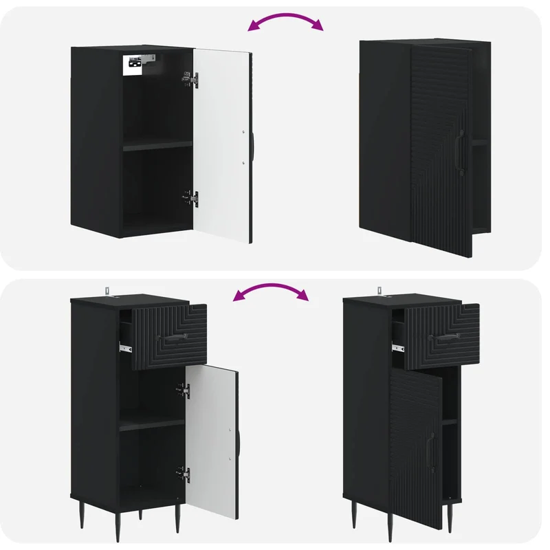 4 Piece Bathroom Cabinet Set HAARLEM Black Engineered Wood
