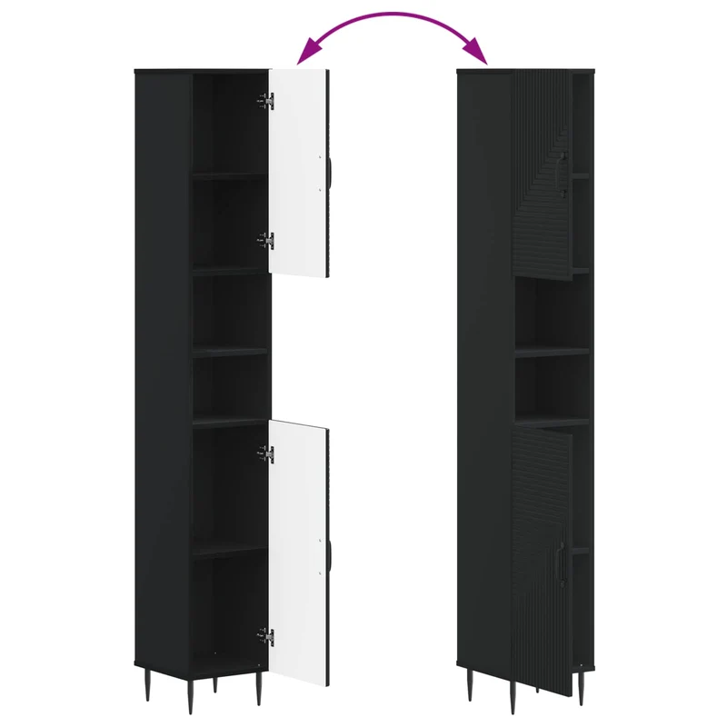 4 Piece Bathroom Cabinet Set HAARLEM Black Engineered Wood