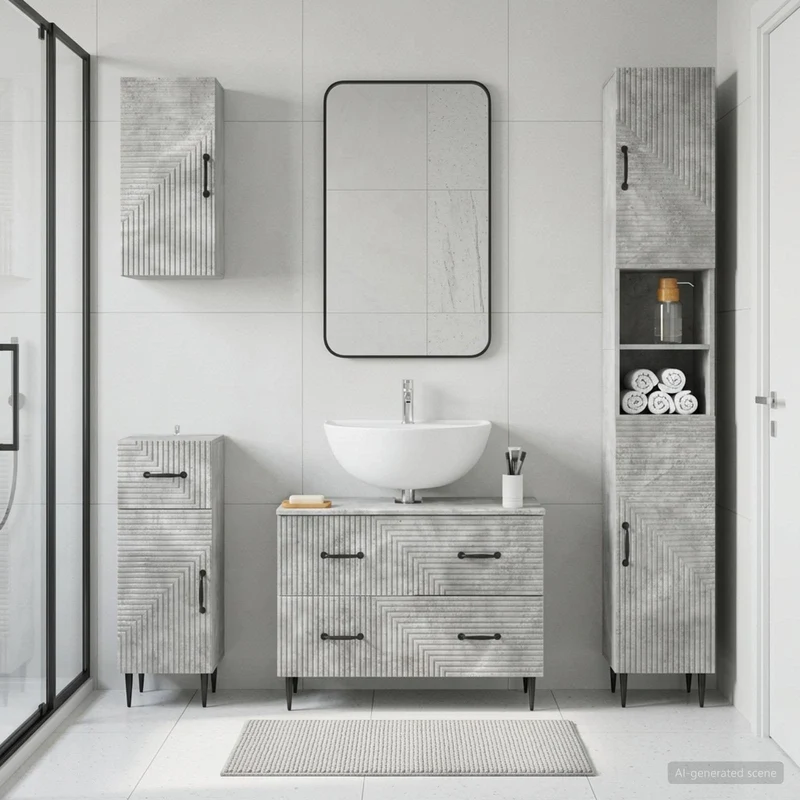 4 Piece Bathroom Cabinet Set HAARLEM Concrete Grey