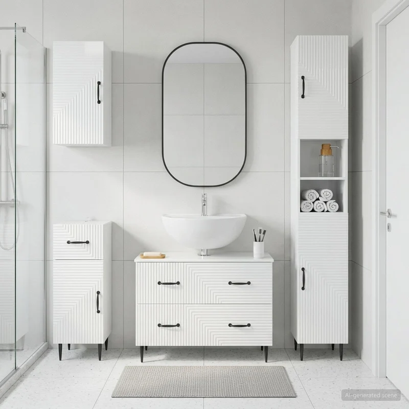 4 Piece Bathroom Cabinet Set HAARLEM High Gloss White