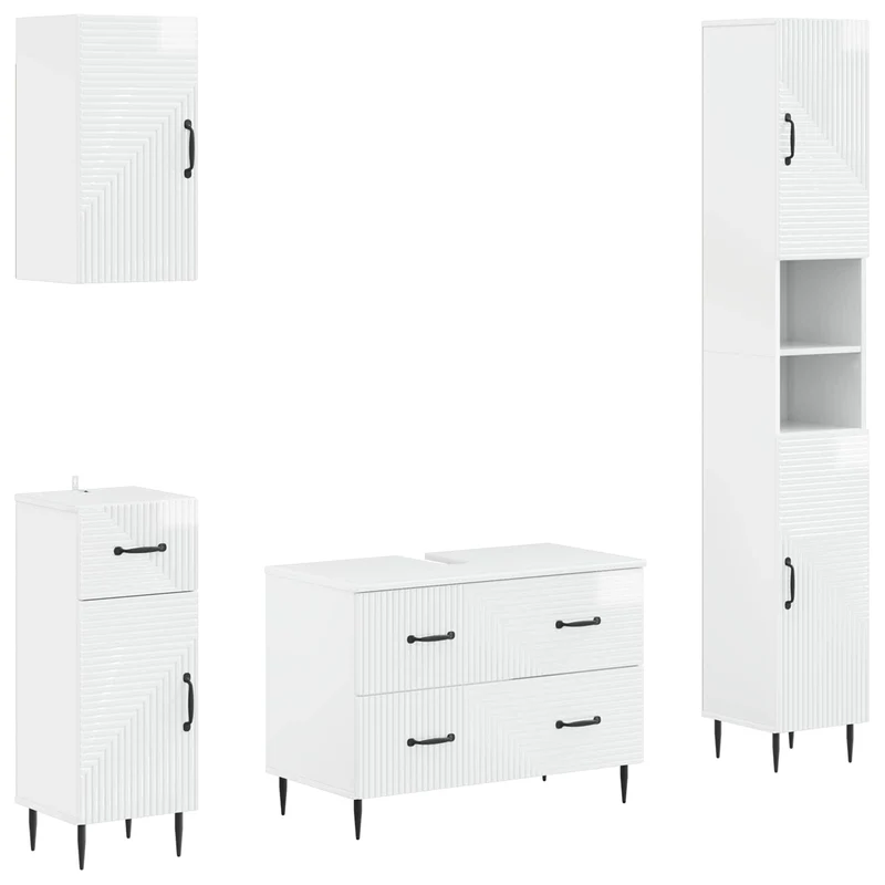 4 Piece Bathroom Cabinet Set HAARLEM High Gloss White