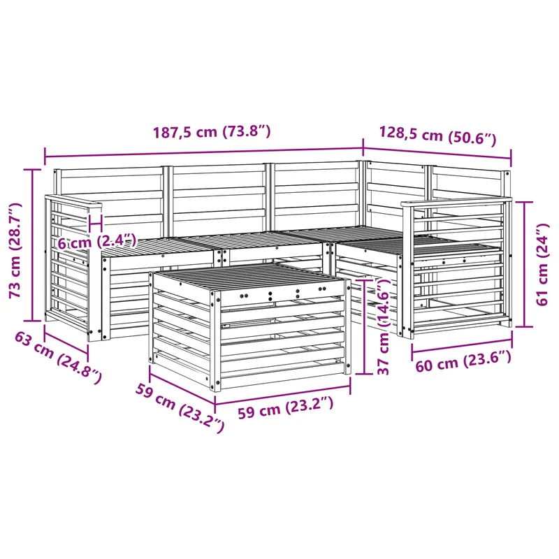 Outdoor Sofa Set 5 pcs White Solid Acacia Wood