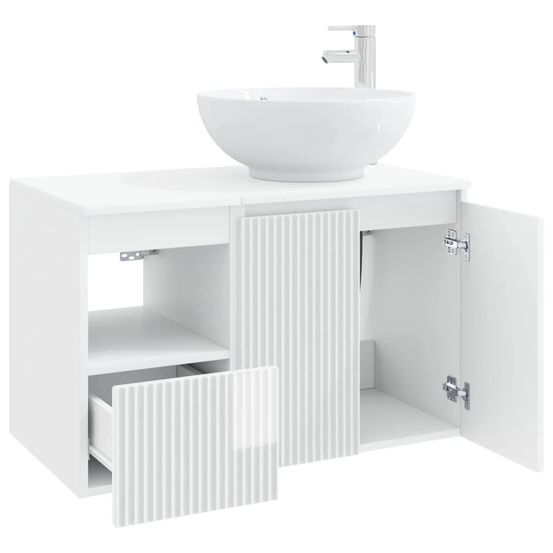 Bathroom Furniture Set 2 pcs High Gloss White Engineered Wood