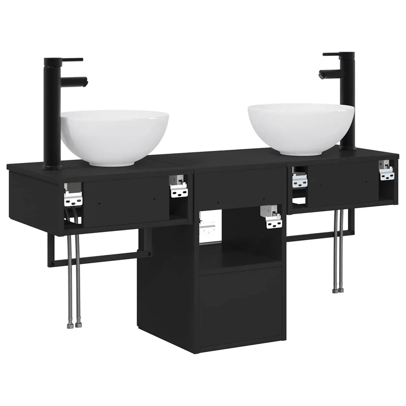 Bathroom Furniture Set 3 pcs Black Engineered Wood