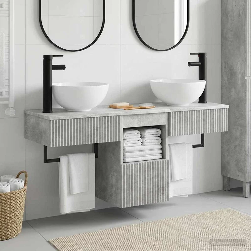 Bathroom Furniture Set 3 pcs Concrete Grey Engineered Wood