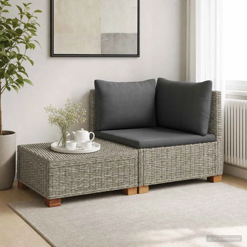2 pcs Rattan Lounge Set with Cushions GENDT Natural Rattan