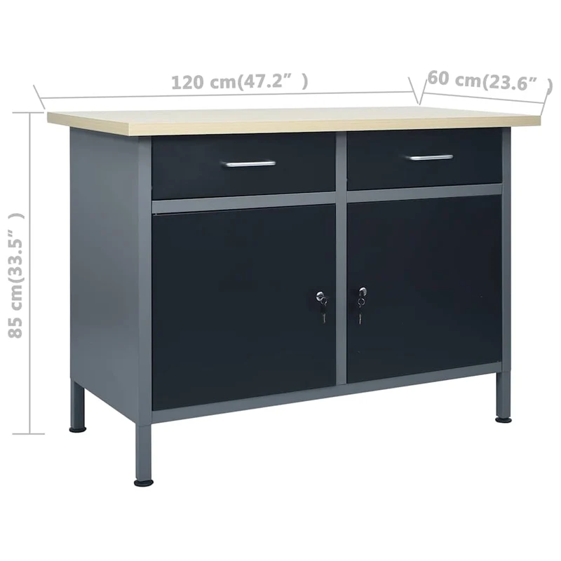 145346 vidaXL Workbench Black 120x60x85 cm Steel