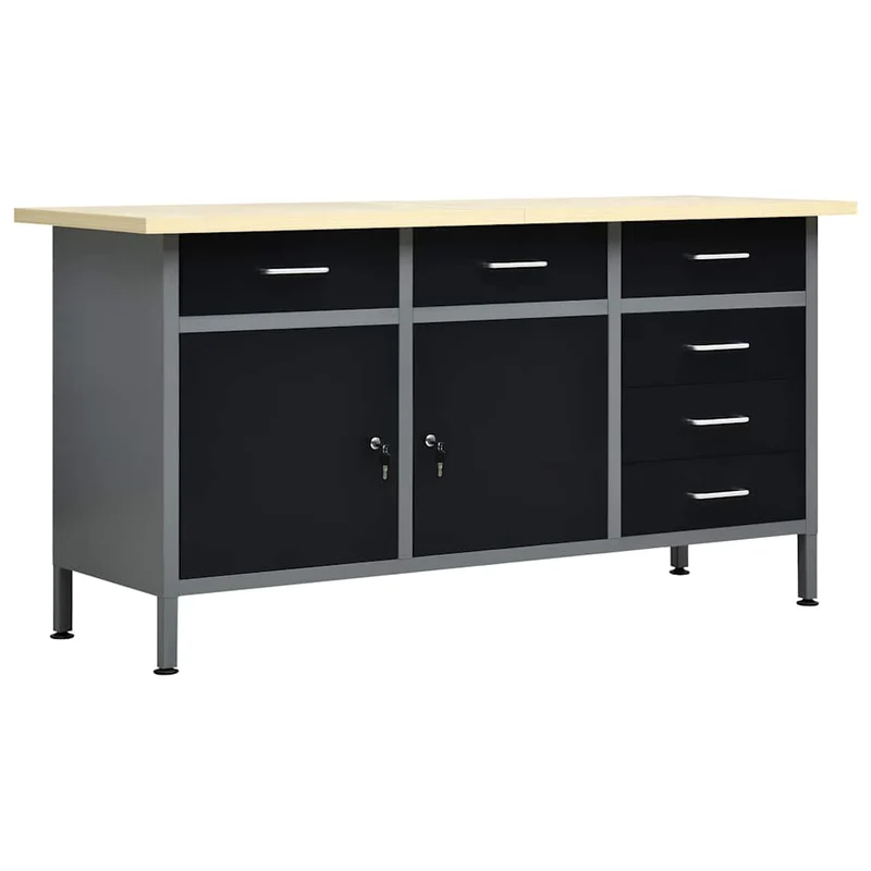 145348 vidaXL Workbench Black 160x60x85 cm Steel