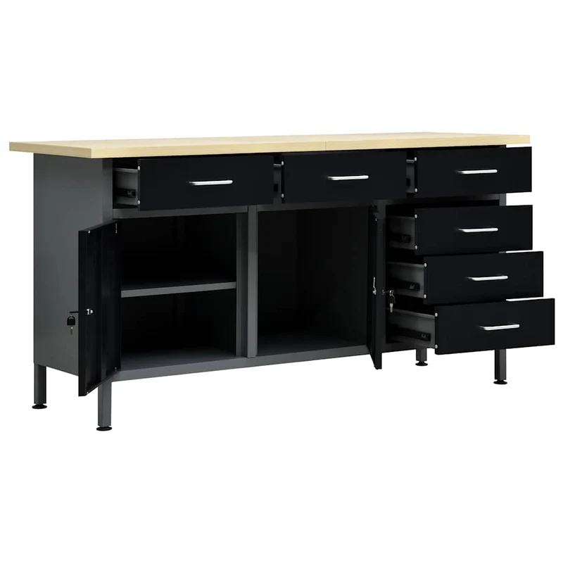 145348 vidaXL Workbench Black 160x60x85 cm Steel