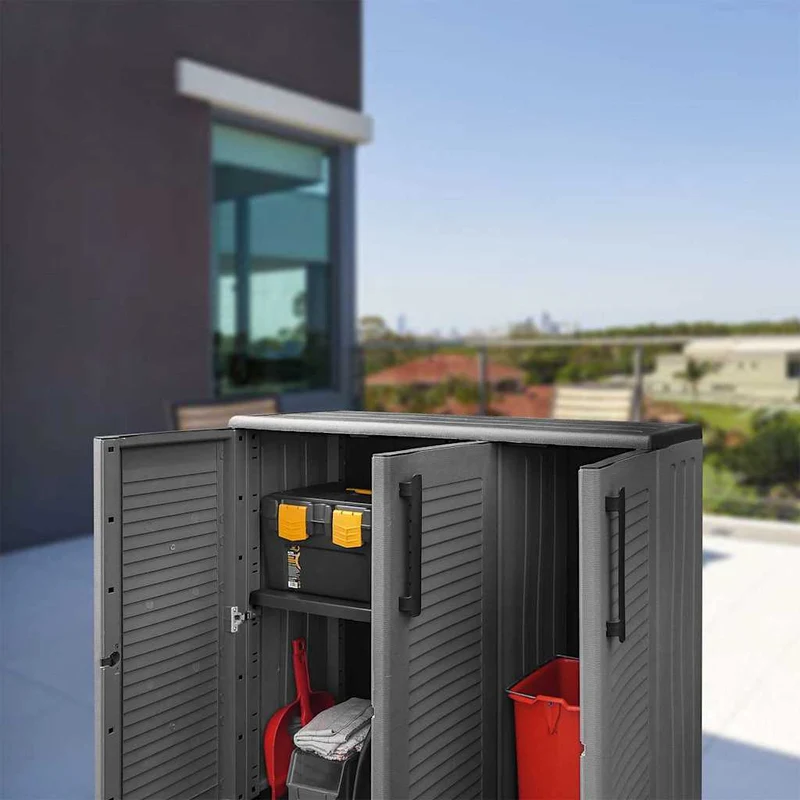 Garden Storage Cabinet Grey and Black 102x37x84 cm PP