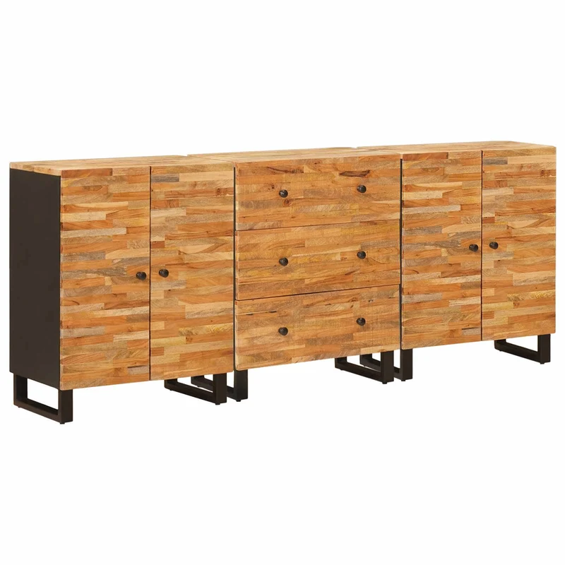 Sideboard 3 pcs 60 x 33 x 75 cm Solid Mango Wood Brown
