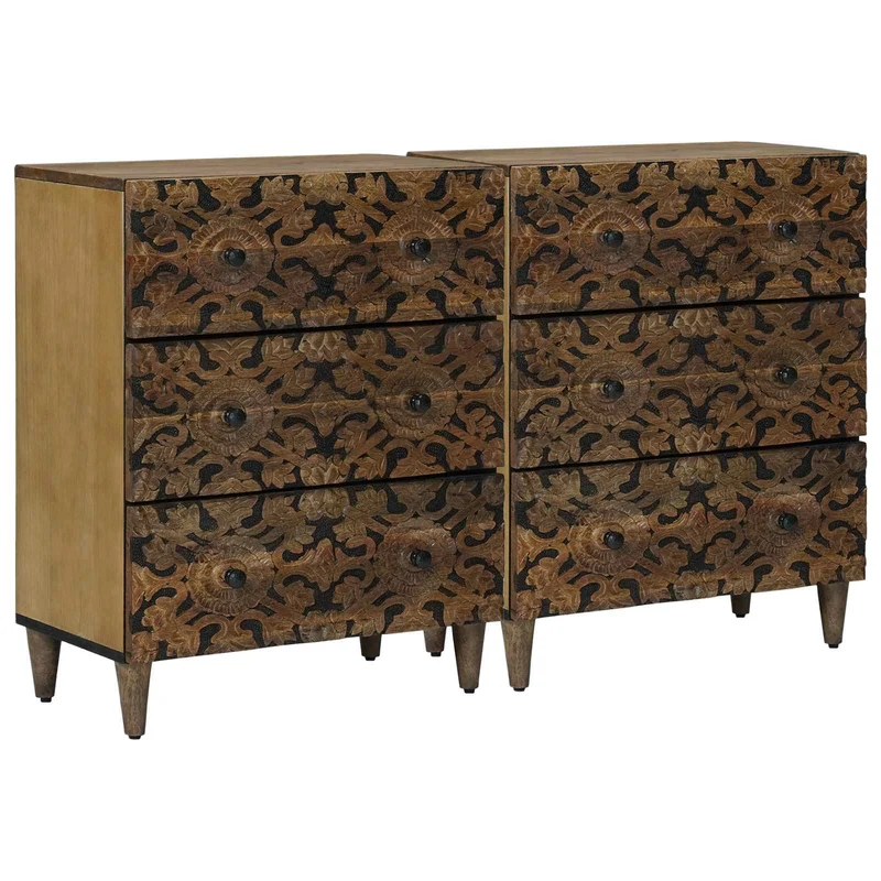 Sideboard 2 pcs 120 x 33 x 75 cm Solid Mango Wood Brown