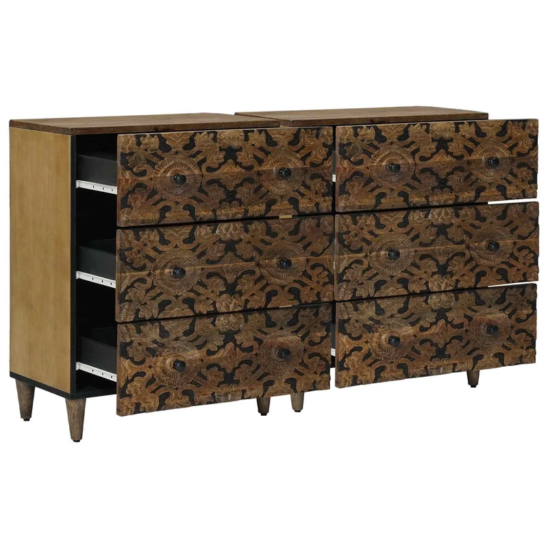 Sideboard 2 pcs 120 x 33 x 75 cm Solid Mango Wood Brown