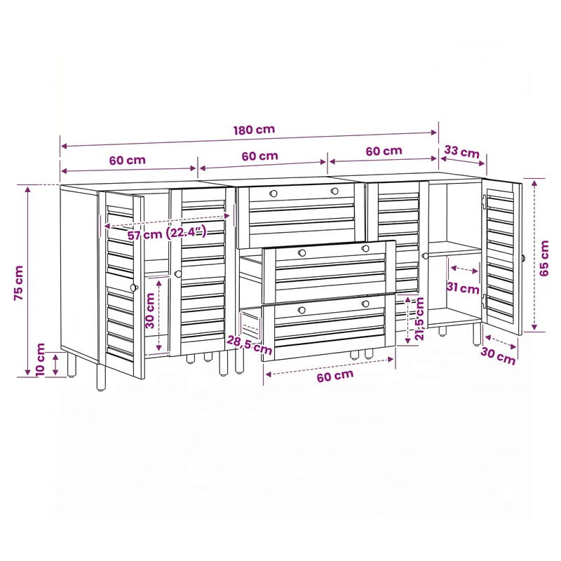 Storage Cabinets 3 pcs 180 x 33 x 75 cm Solid Mango Wood