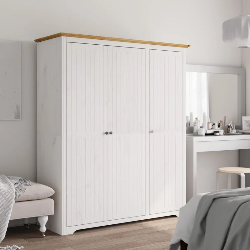 Wardrobe "BODO" White and Brown 146x53,5x173cm Solid Wood Pine