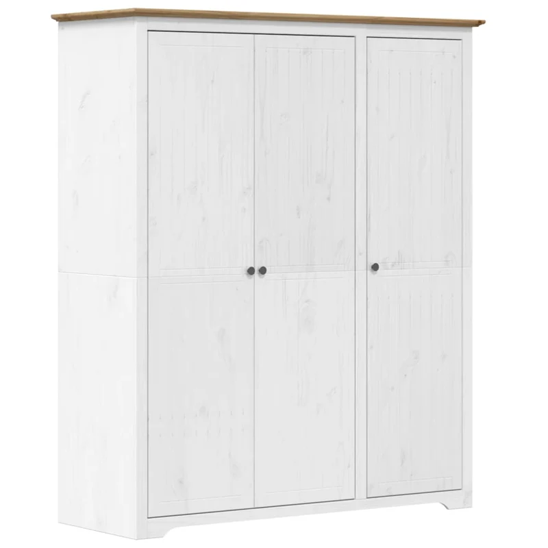 Wardrobe "BODO" White and Brown 146x53,5x173cm Solid Wood Pine