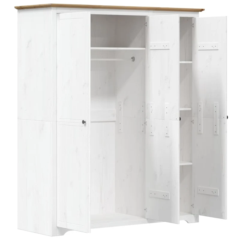Wardrobe "BODO" White and Brown 146x53,5x173cm Solid Wood Pine