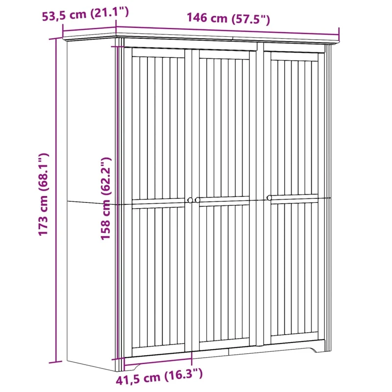 Wardrobe "BODO" White and Brown 146x53,5x173cm Solid Wood Pine