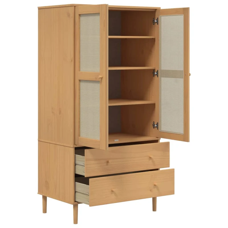 Wardrobe "SENJA" Rattan Look Brown 90x55x175 cm Solid Wood Pine