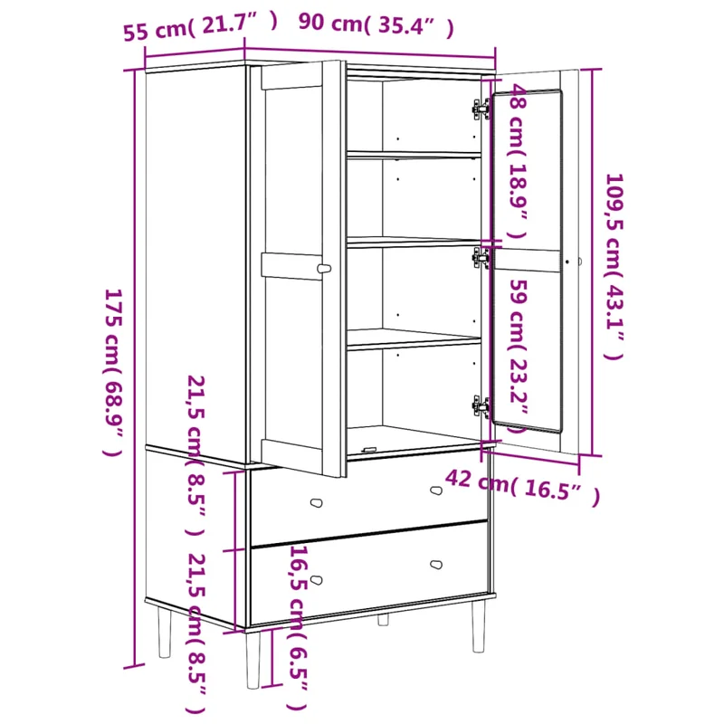 Wardrobe "SENJA" Rattan Look Brown 90x55x175 cm Solid Wood Pine