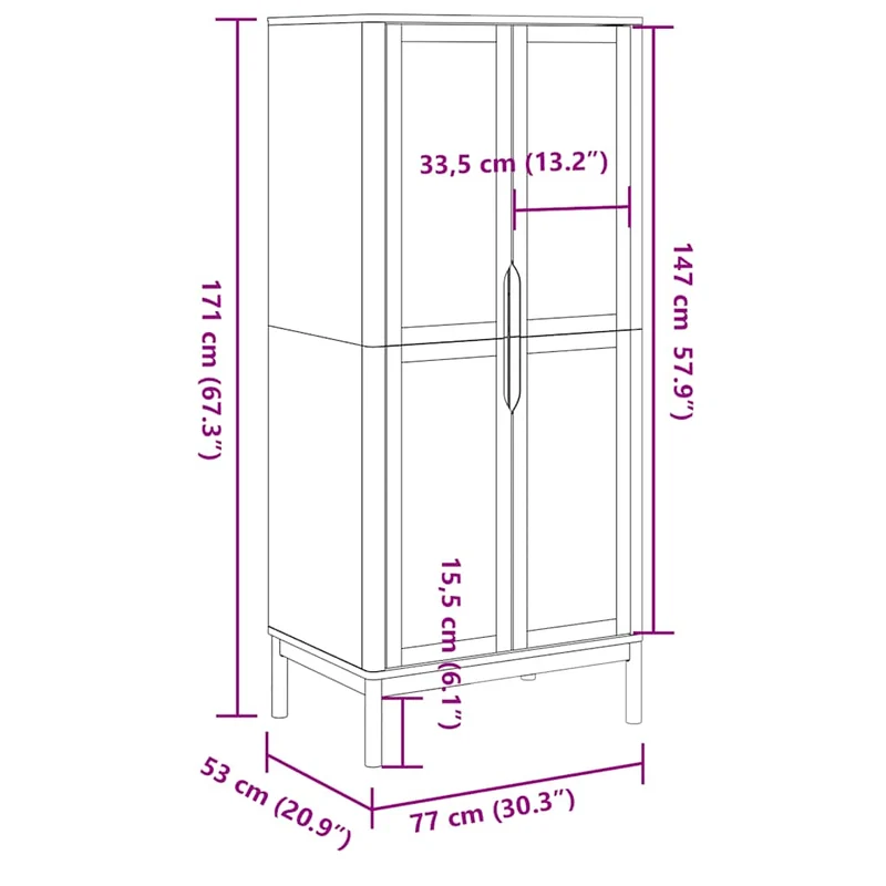 Wardrobe "FLORO" Wax Brown 77x53x171 cm Solid Wood Pine