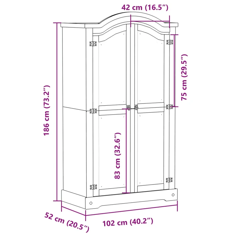Wardrobe "Corona" White 102x52x186 cm Solid Wood Pine