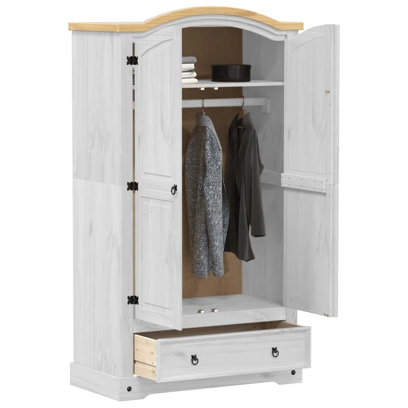 Wardrobe "Corona" White 102x52x186 cm Solid Wood Pine
