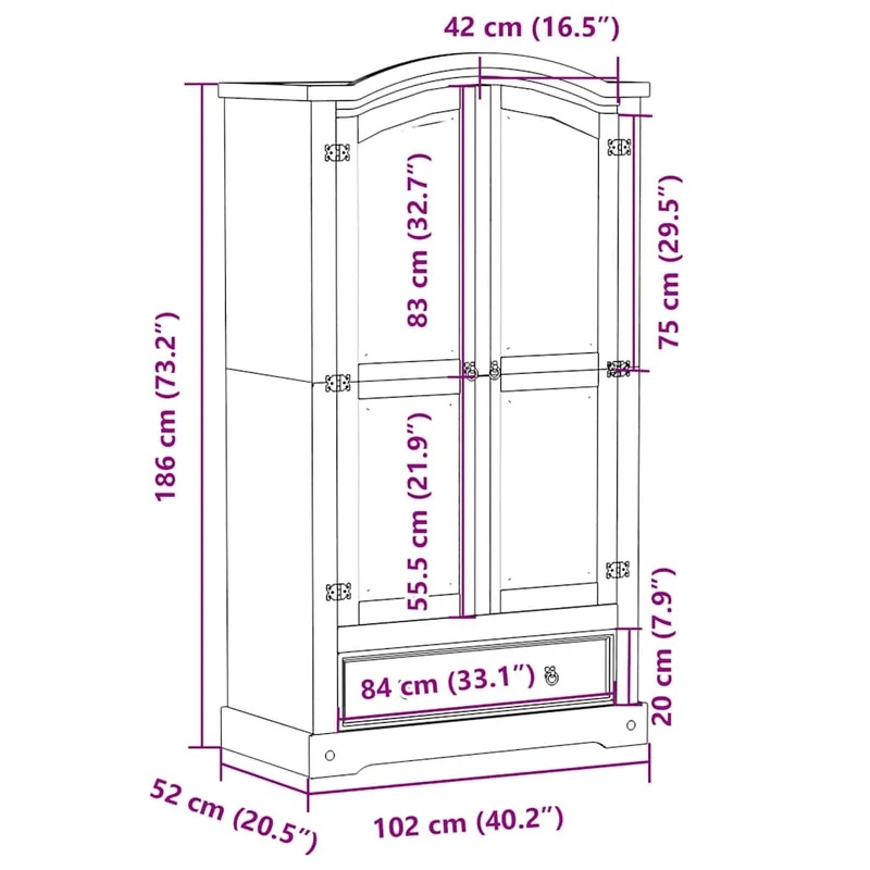 Wardrobe "Corona" White 102x52x186 cm Solid Wood Pine