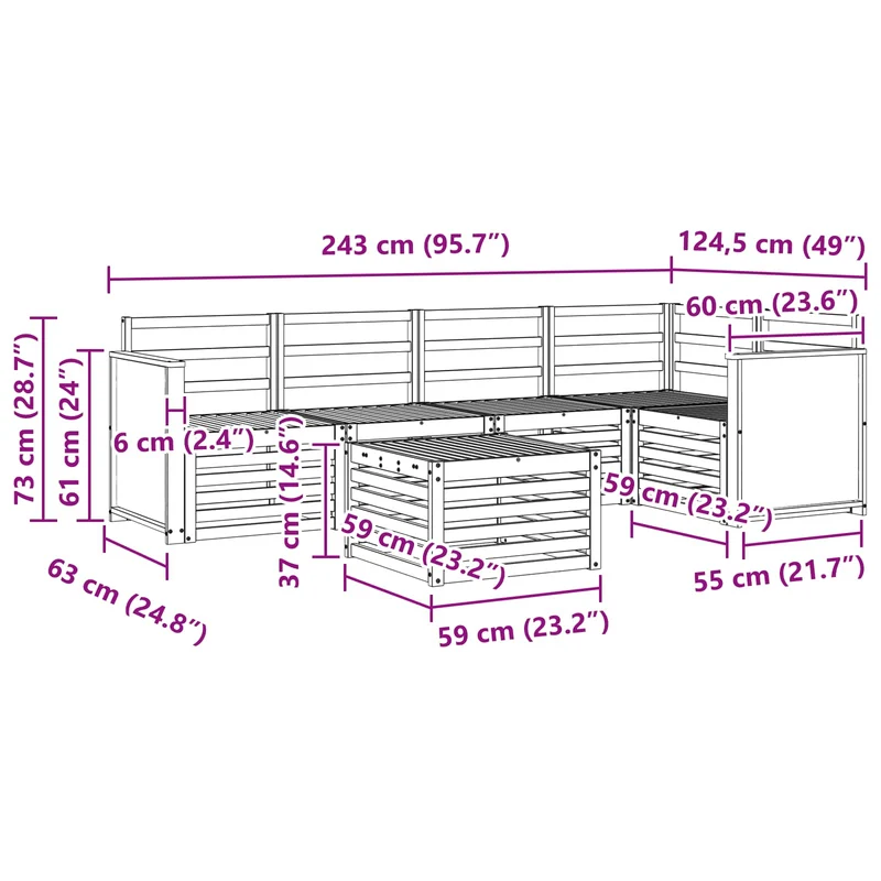 Outdoor Sofa Set 6 pcs Natural Solid Acacia Wood