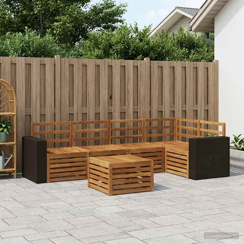 Outdoor Sofa Set 6 pcs Natural Polyester