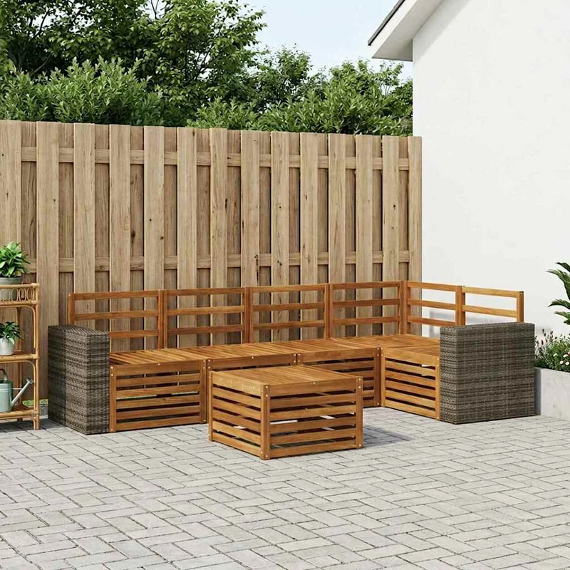 Outdoor Sofa Set 6 pcs Natural Polyester