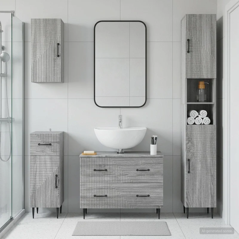 4 Piece Bathroom Cabinet Set HAARLEM Grey Sonoma