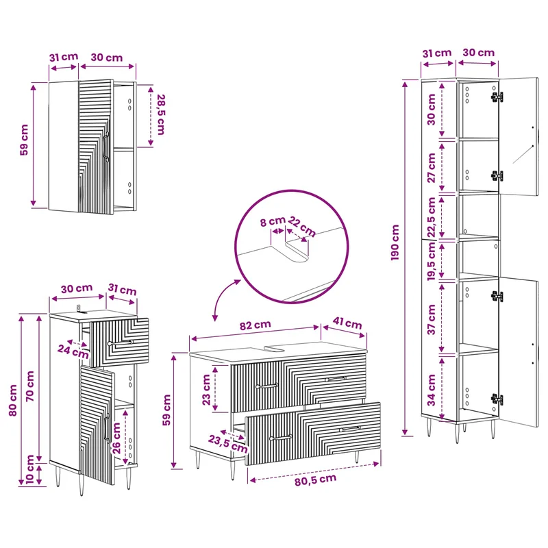 4 Piece Bathroom Cabinet Set HAARLEM Grey Sonoma