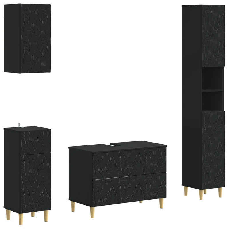 4 Piece Bathroom Cabinet Set DELFT Black Engineered Wood