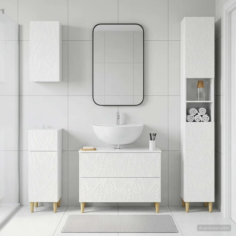 4 Piece Bathroom Cabinet Set DELFT High Gloss White