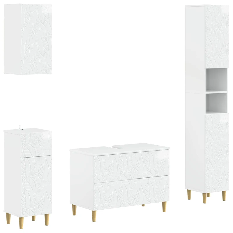 4 Piece Bathroom Cabinet Set DELFT High Gloss White