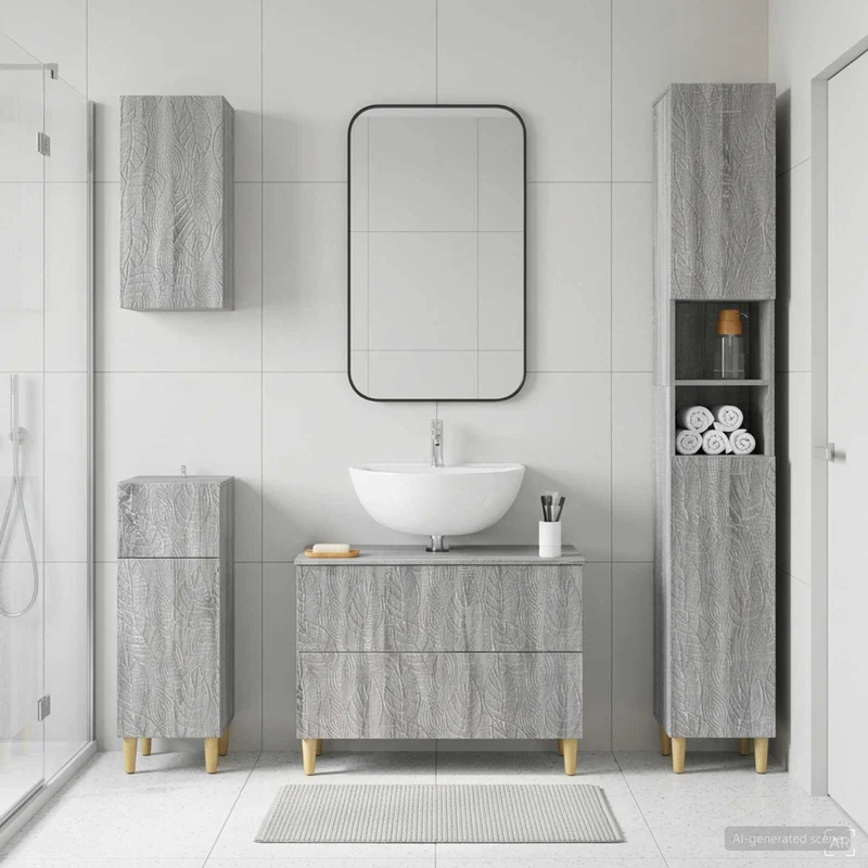 4 Piece Bathroom Cabinet Set DELFT Grey Sonoma Engineered Wood
