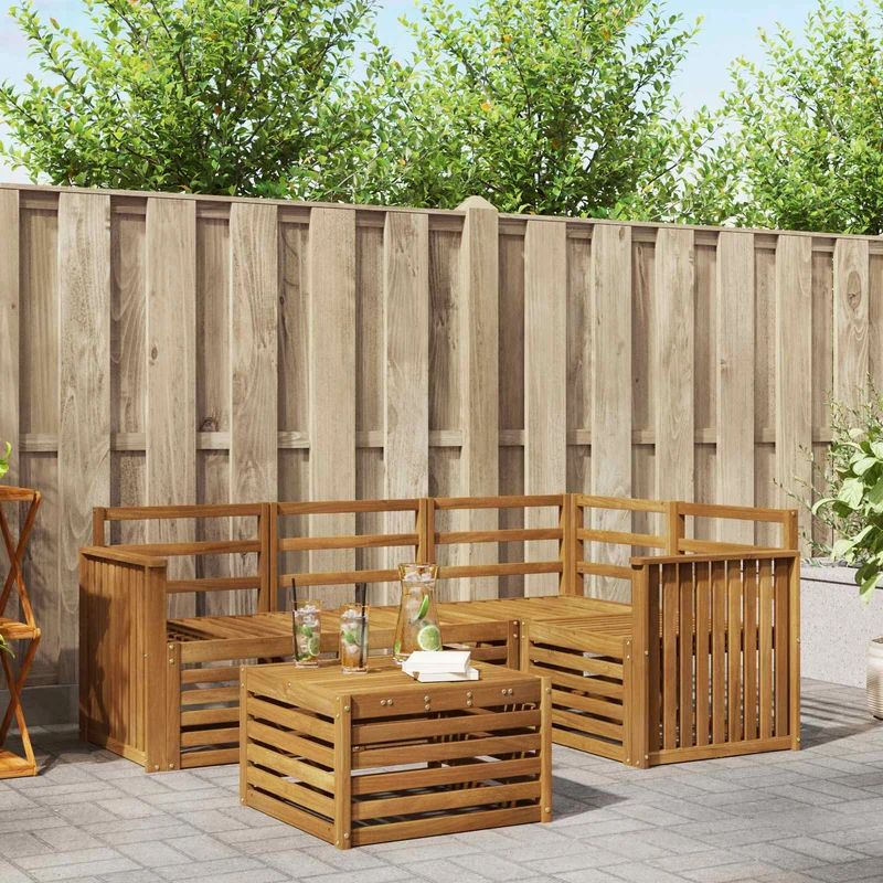 Outdoor Sofa Set 5 pcs Natural Polyester