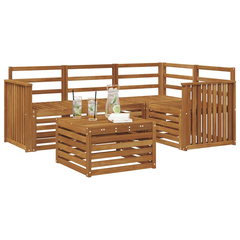 Outdoor Sofa Set 5 pcs Natural Polyester