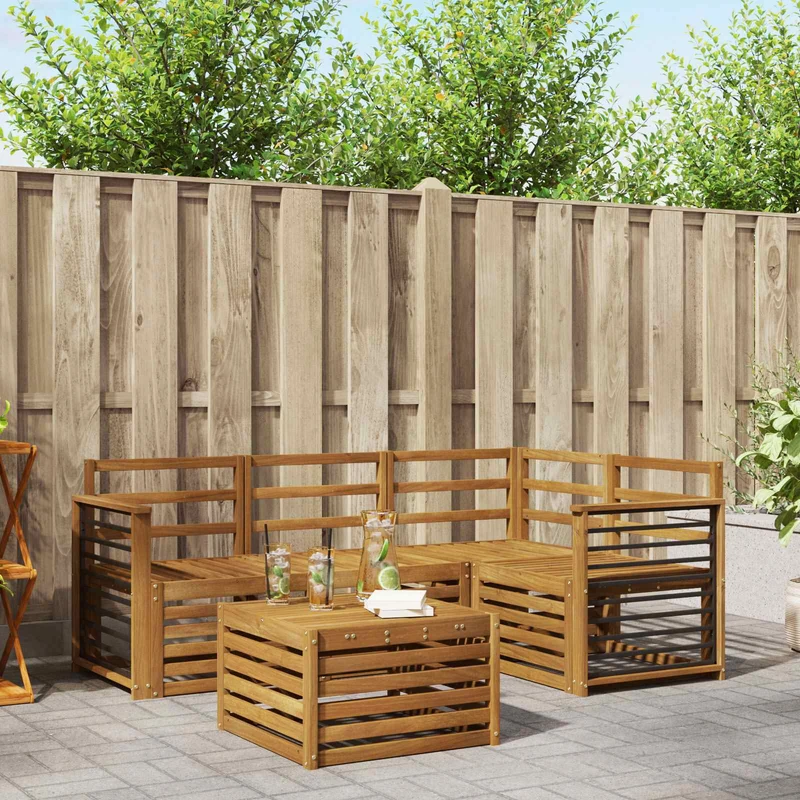 Outdoor Sofa Set 5 pcs Natural Polyester