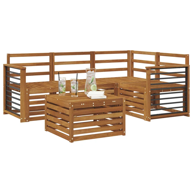 Outdoor Sofa Set 5 pcs Natural Polyester