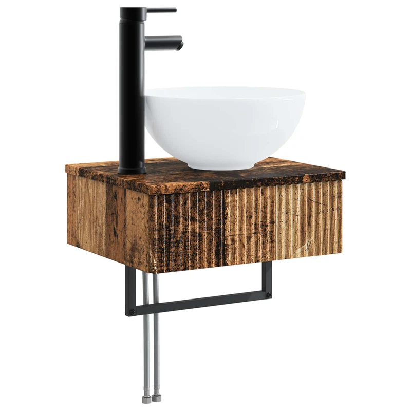 Bathroom Furniture Set 3 pcs Old Wood Engineered Wood