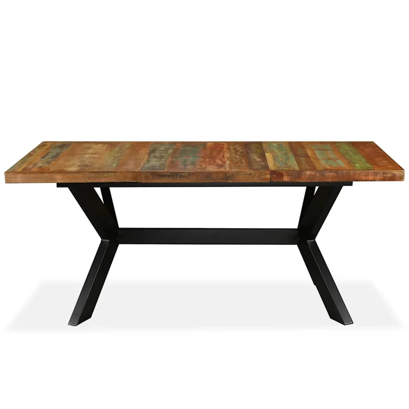 244804 vidaXL Dining Table Solid Reclaimed Wood and Steel Cross 180 cm