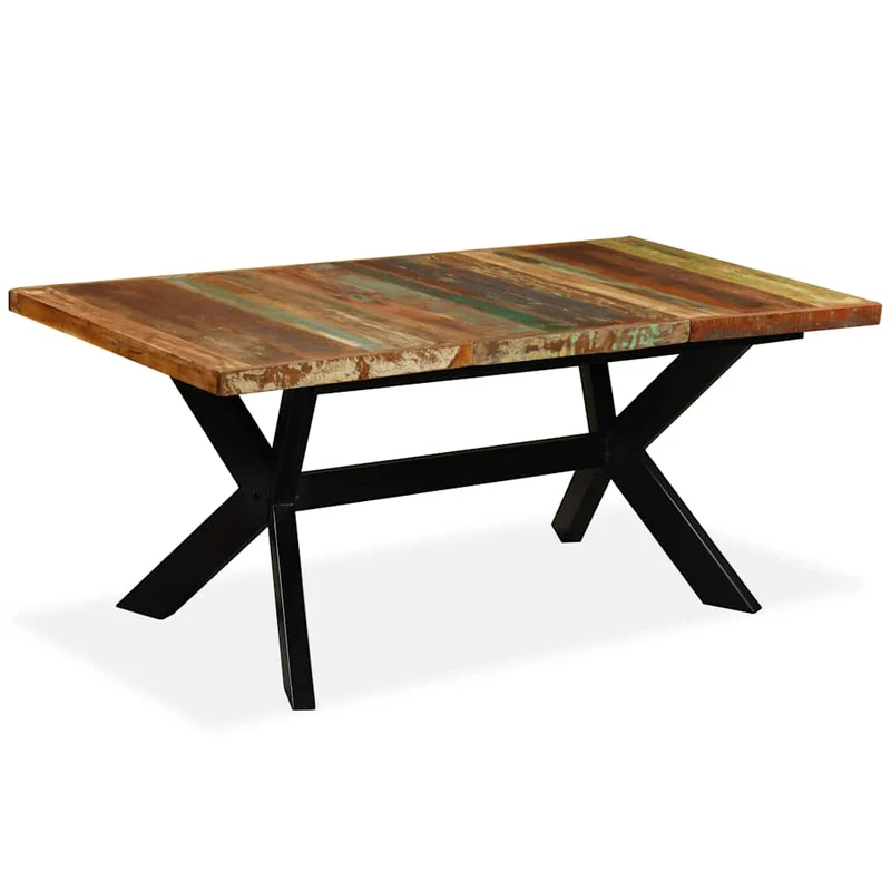 244804 vidaXL Dining Table Solid Reclaimed Wood and Steel Cross 180 cm