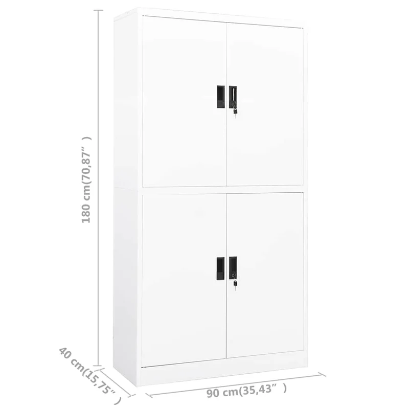 Office Cabinet White 90x40x180 cm Steel