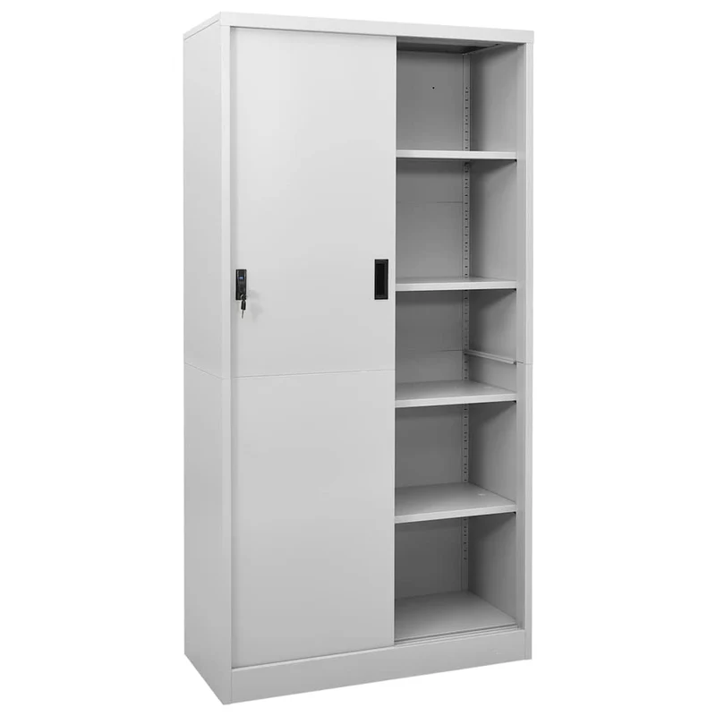 335959 vidaXL Office Cabinet with Sliding Door Light Grey 90x40x180 cm Steel