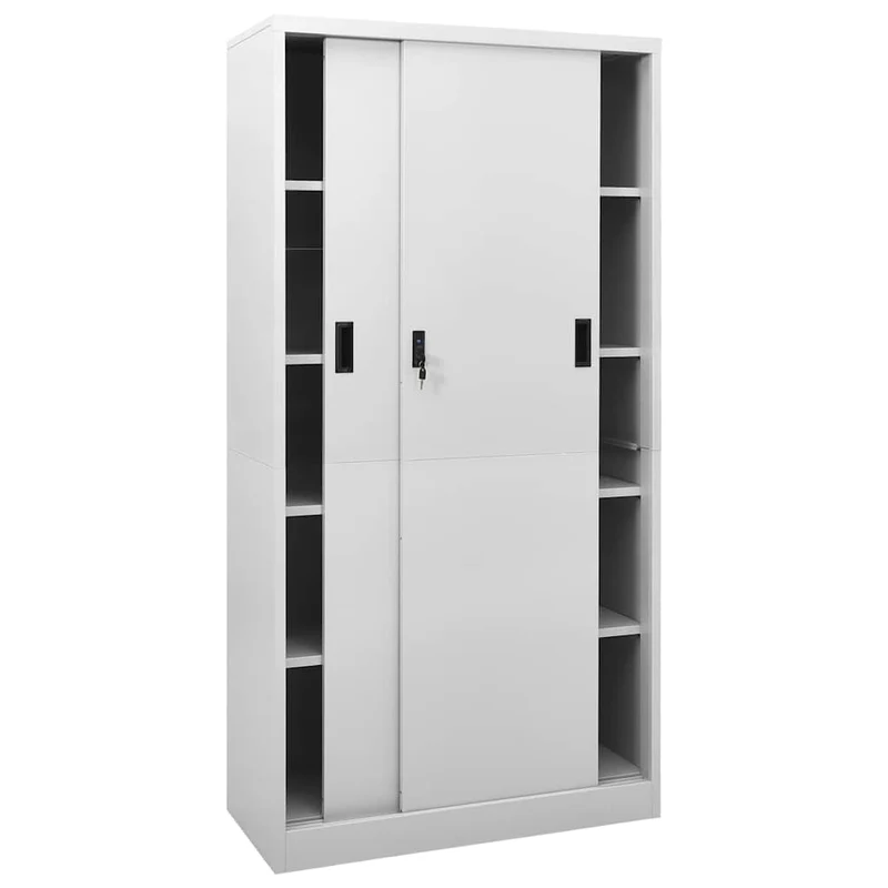 335959 vidaXL Office Cabinet with Sliding Door Light Grey 90x40x180 cm Steel