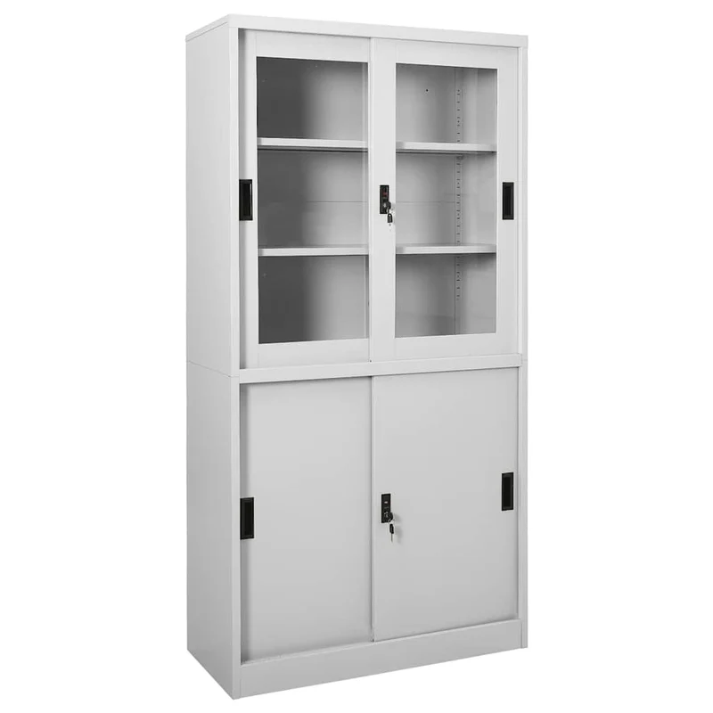 335963 vidaXL Office Cabinet with Sliding Door Light Grey 90x40x180 cm Steel