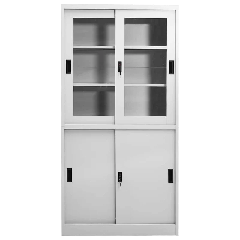 335963 vidaXL Office Cabinet with Sliding Door Light Grey 90x40x180 cm Steel